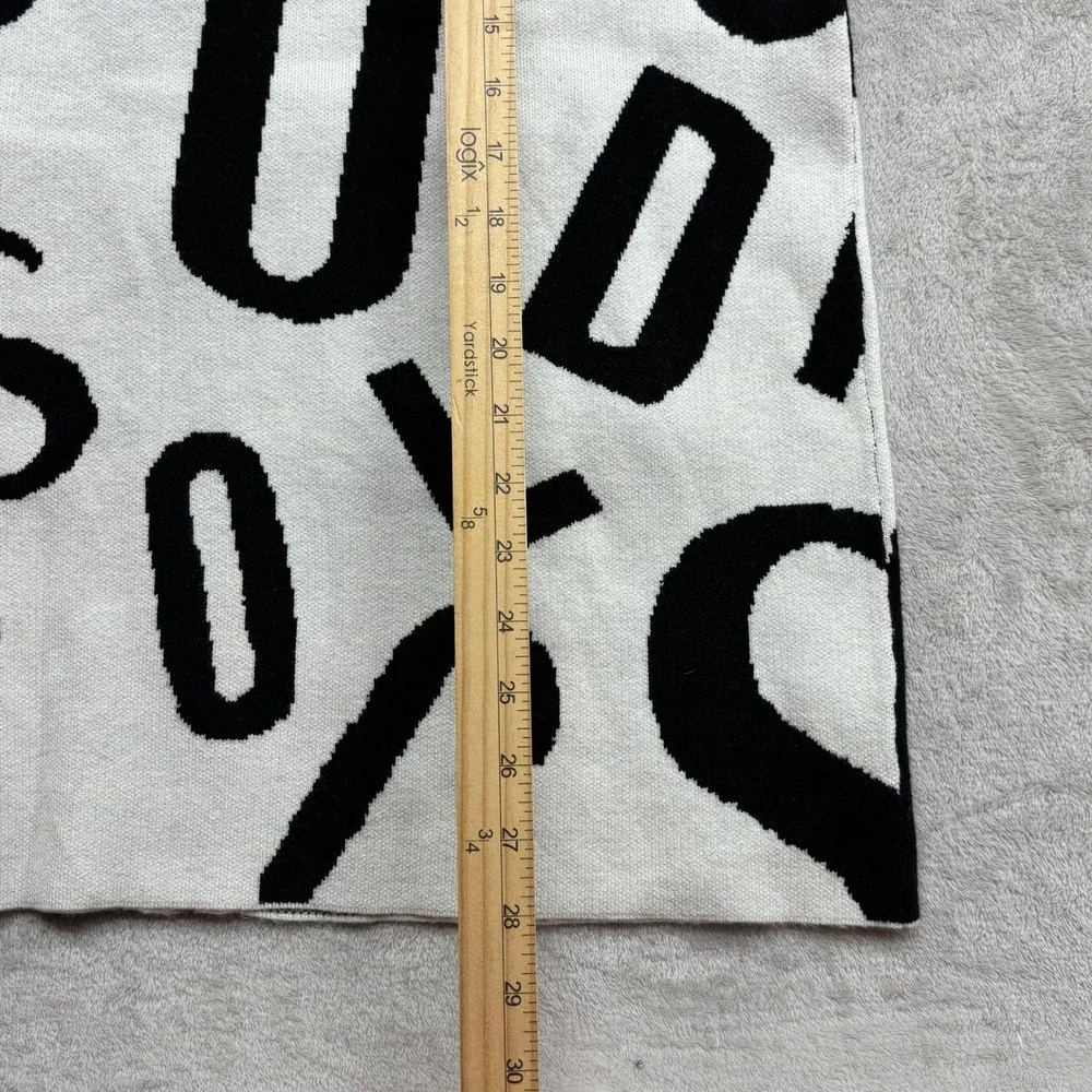 Frank Lyman Zip Hooded Cardigan Womens M White Black Alphabet Chic Avant Garde